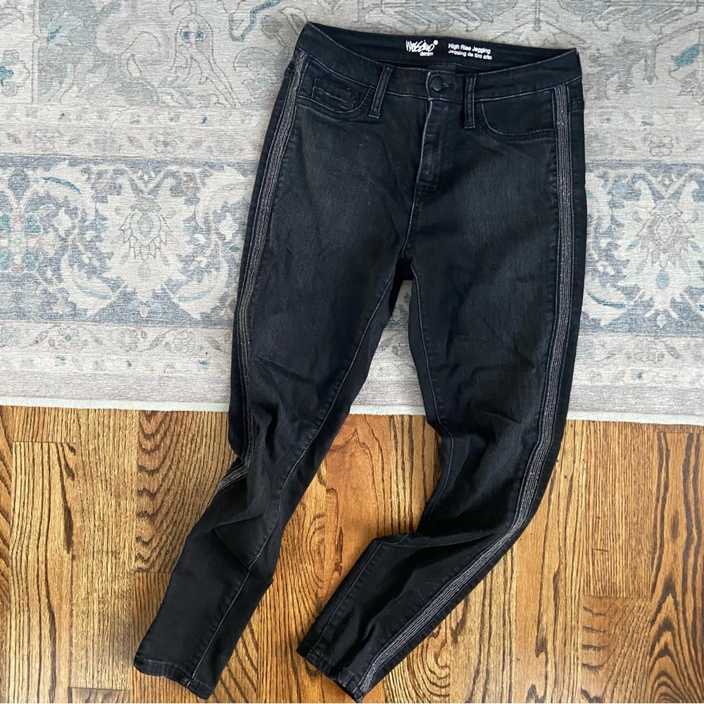 Mossimo Black Skinny Jeans Jeggings Beaded Tuxedo Strip Side Detail Sz Small